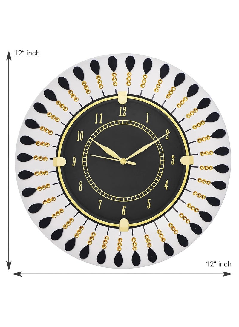 CIRCADIAN Ajanta Round Wall Clock for Home Decor Living Room Hall Office Bedroom Fancy Stylish Antique Wooden Watch Handmade White Color 31 x 31 cm Pack of 1