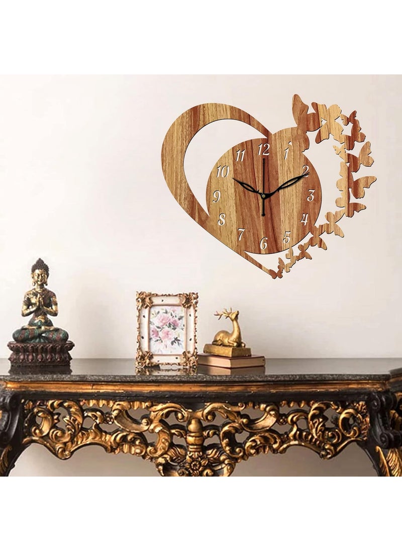 VPK 30CmX30Cm Without Glass Heart Butterfly Wall Clock for Home (12 Inch, Beige) - 10