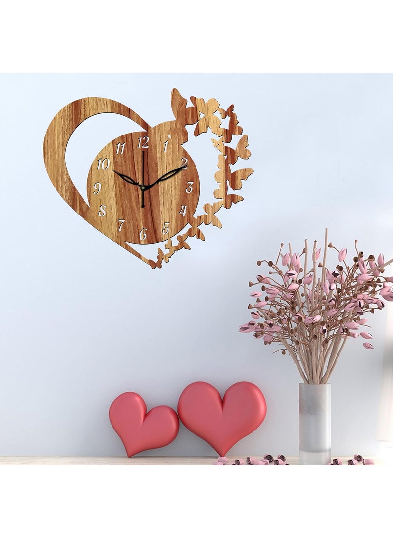 VPK 30CmX30Cm Without Glass Heart Butterfly Wall Clock for Home (12 Inch, Beige) - 10