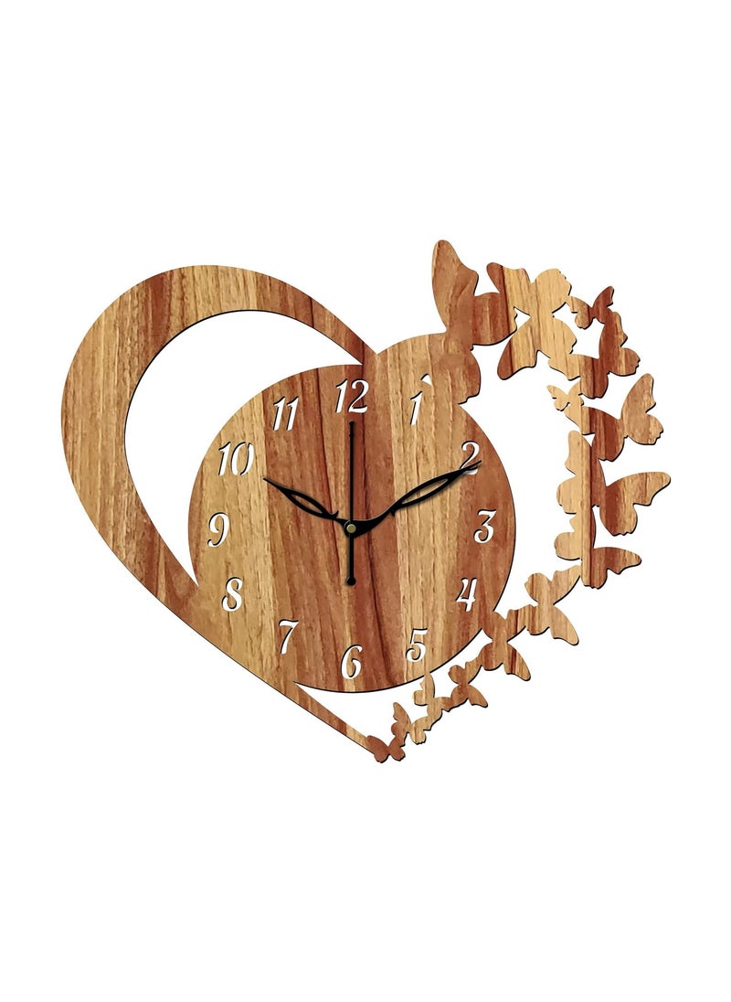 VPK 30CmX30Cm Without Glass Heart Butterfly Wall Clock for Home (12 Inch, Beige) - 10
