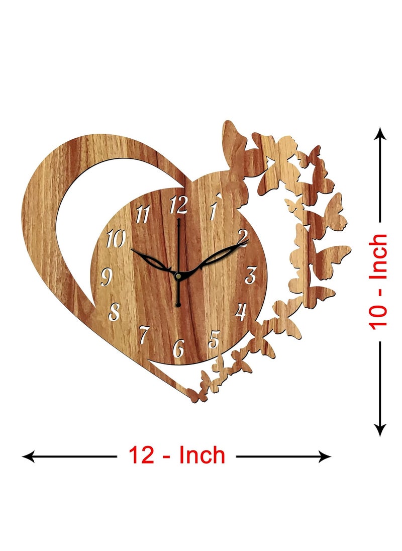 VPK 30CmX30Cm Without Glass Heart Butterfly Wall Clock for Home (12 Inch, Beige) - 10