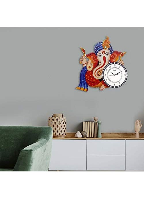 CIRCADIAN Ajanta Wooden Analog Wall Clock Design for Home Hall Living Room Decor Office Kids Bedroom Stylish Ethnic Antique Decorative Multi Colour 38 * 38 cm (Pack of 1)