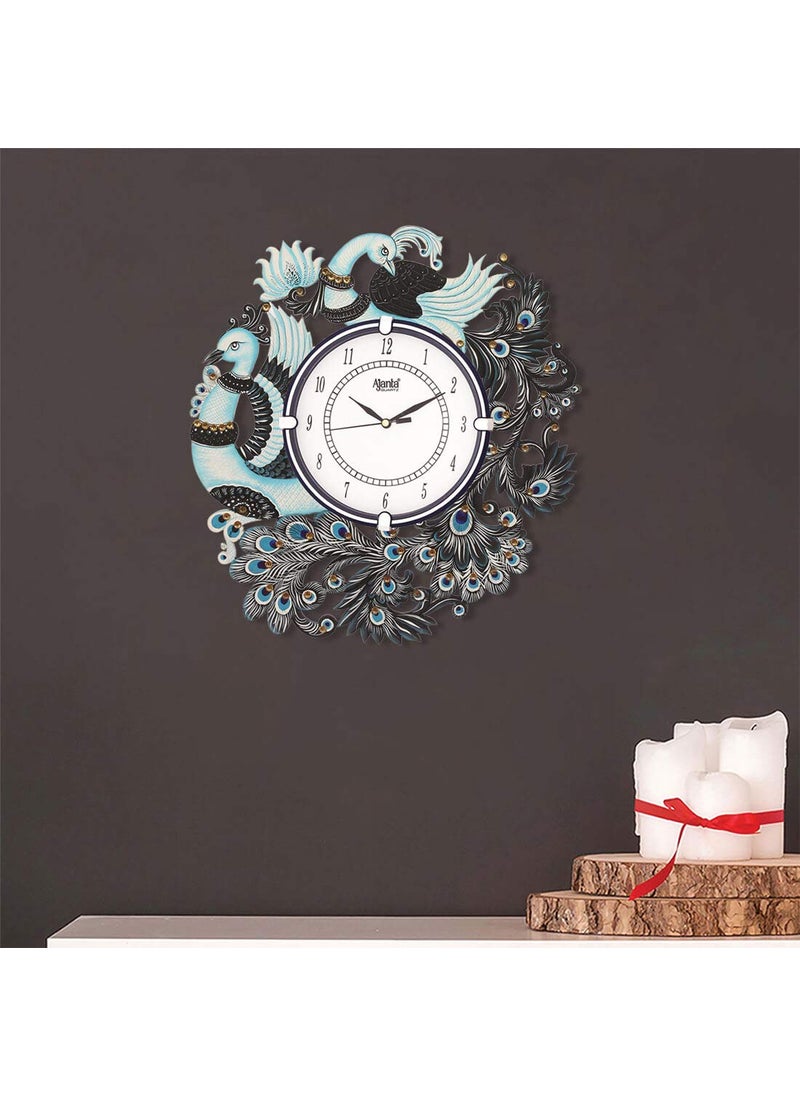 CIRCADIAN Ajanta Desginer Wooden Ethnic Handpainted Wall Clock for Home Living Room Office (13inch*13inch)