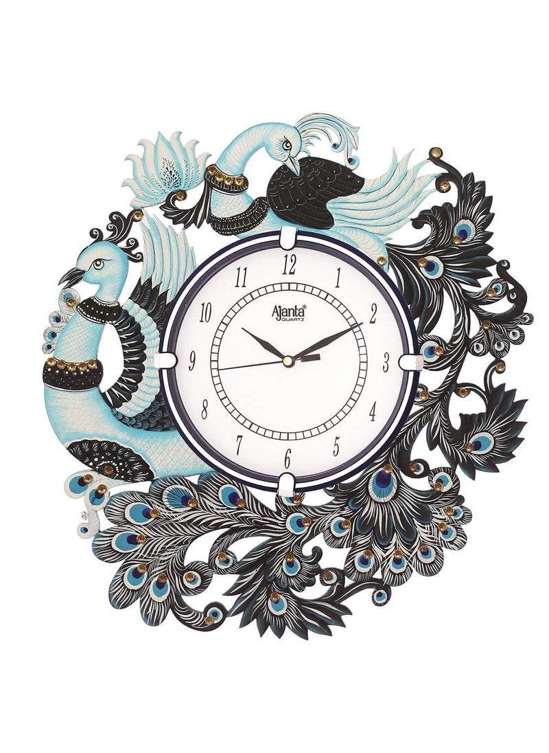 CIRCADIAN Ajanta Desginer Wooden Ethnic Handpainted Wall Clock for Home Living Room Office (13inch*13inch)