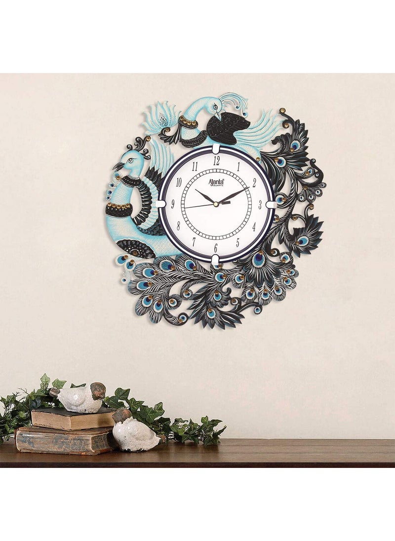 CIRCADIAN Ajanta Desginer Wooden Ethnic Handpainted Wall Clock for Home Living Room Office (13inch*13inch)