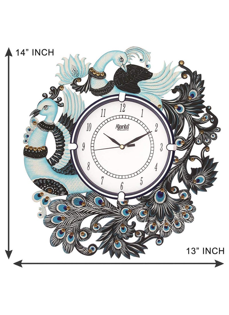 CIRCADIAN Ajanta Desginer Wooden Ethnic Handpainted Wall Clock for Home Living Room Office (13inch*13inch)