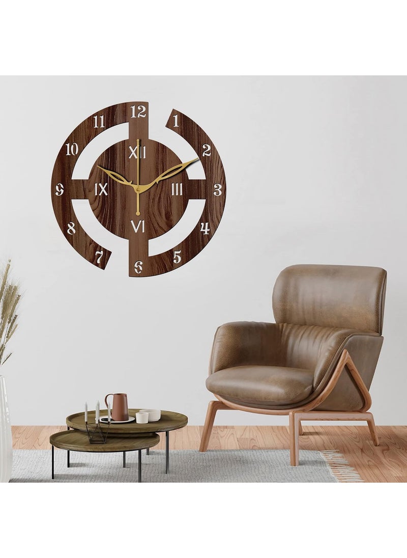 VPK 30CmX30Cm MDF Wood Without Glass Round Wall Clock for Home (12 Inch, Brown) - 27