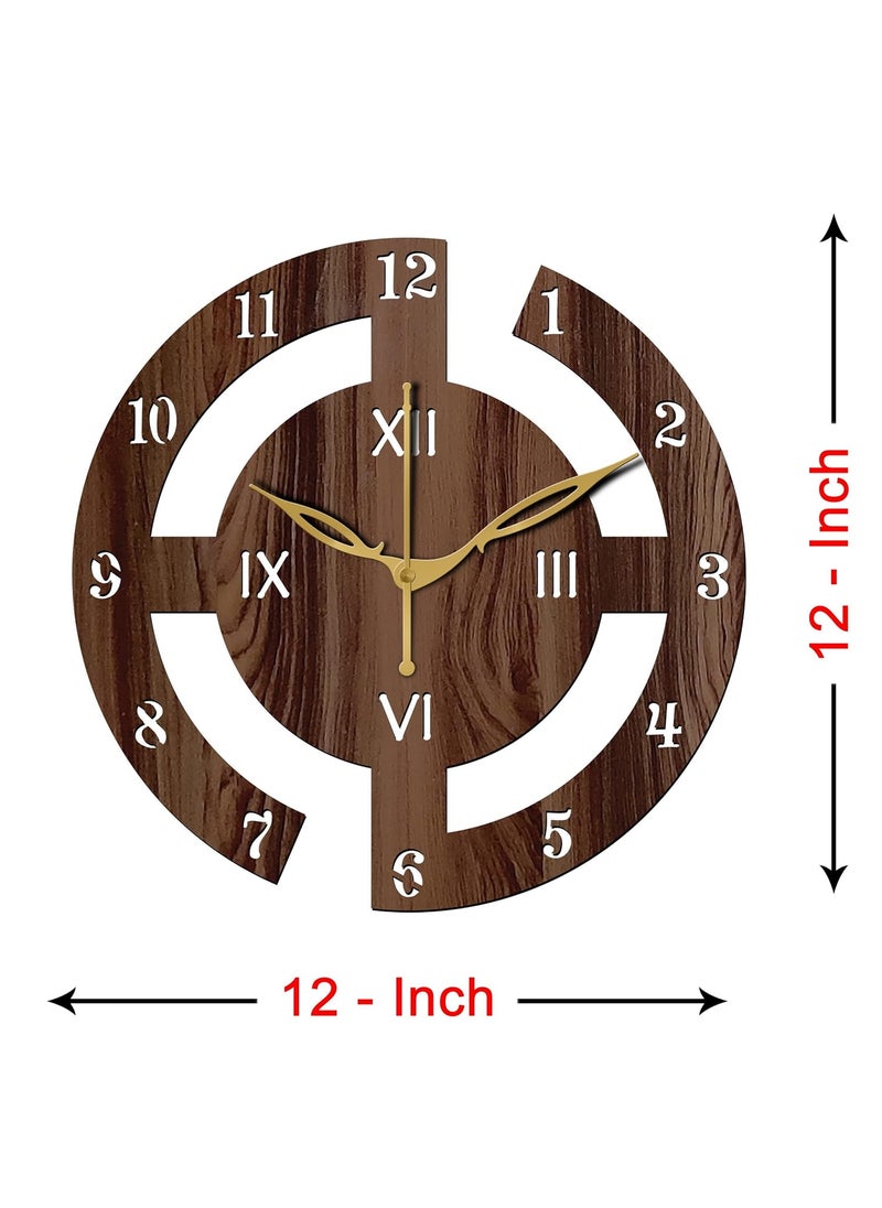 VPK 30CmX30Cm MDF Wood Without Glass Round Wall Clock for Home (12 Inch, Brown) - 27
