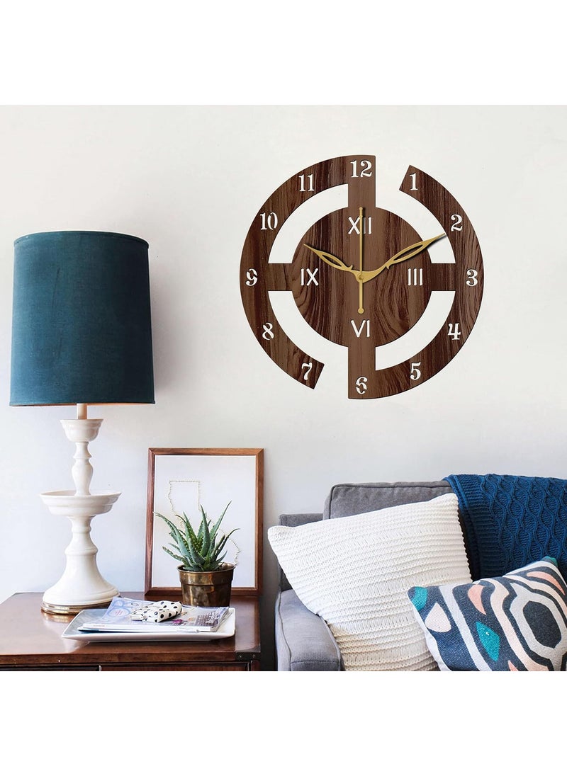 VPK 30CmX30Cm MDF Wood Without Glass Round Wall Clock for Home (12 Inch, Brown) - 27