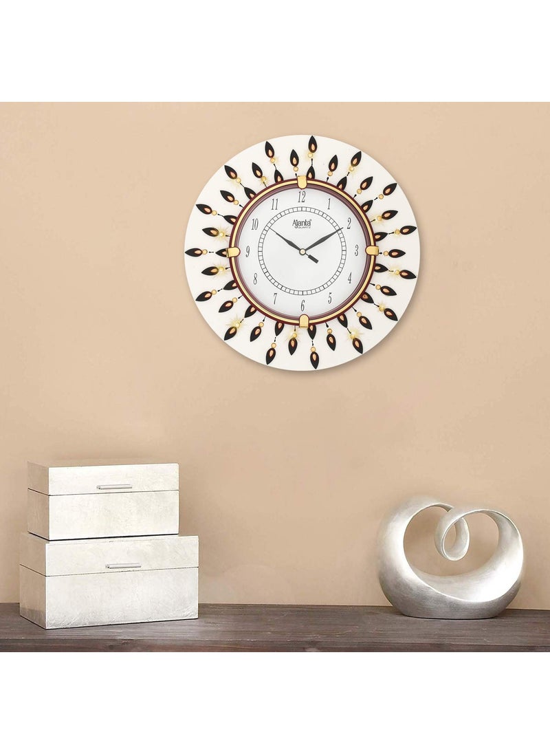 CIRCADIAN Ajanta Wooden Round Analog Wall Clock Design for Home Hall Living Room Decor Office Kids Bedroom Stylish Ethnic Antique Decorative Red Colour 31 * 31 cm (Pack of 1)
