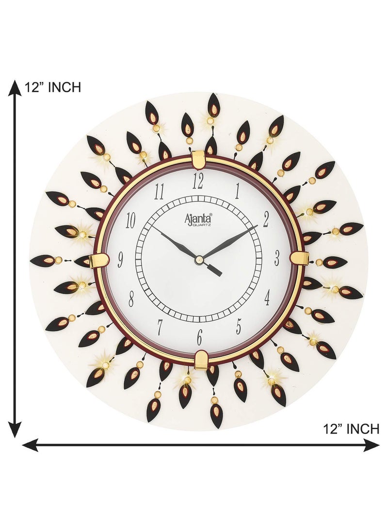 CIRCADIAN Ajanta Wooden Round Analog Wall Clock Design for Home Hall Living Room Decor Office Kids Bedroom Stylish Ethnic Antique Decorative Red Colour 31 * 31 cm (Pack of 1)