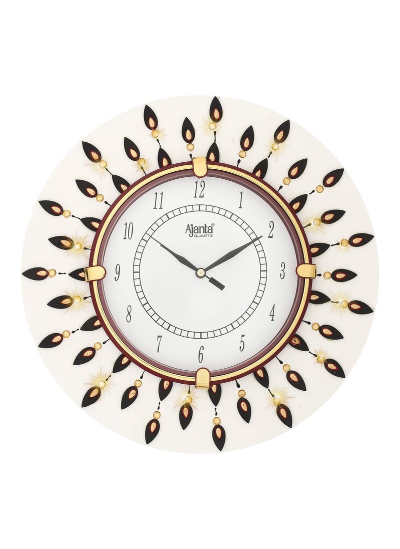 CIRCADIAN Ajanta Wooden Round Analog Wall Clock Design for Home Hall Living Room Decor Office Kids Bedroom Stylish Ethnic Antique Decorative Red Colour 31 * 31 cm (Pack of 1)