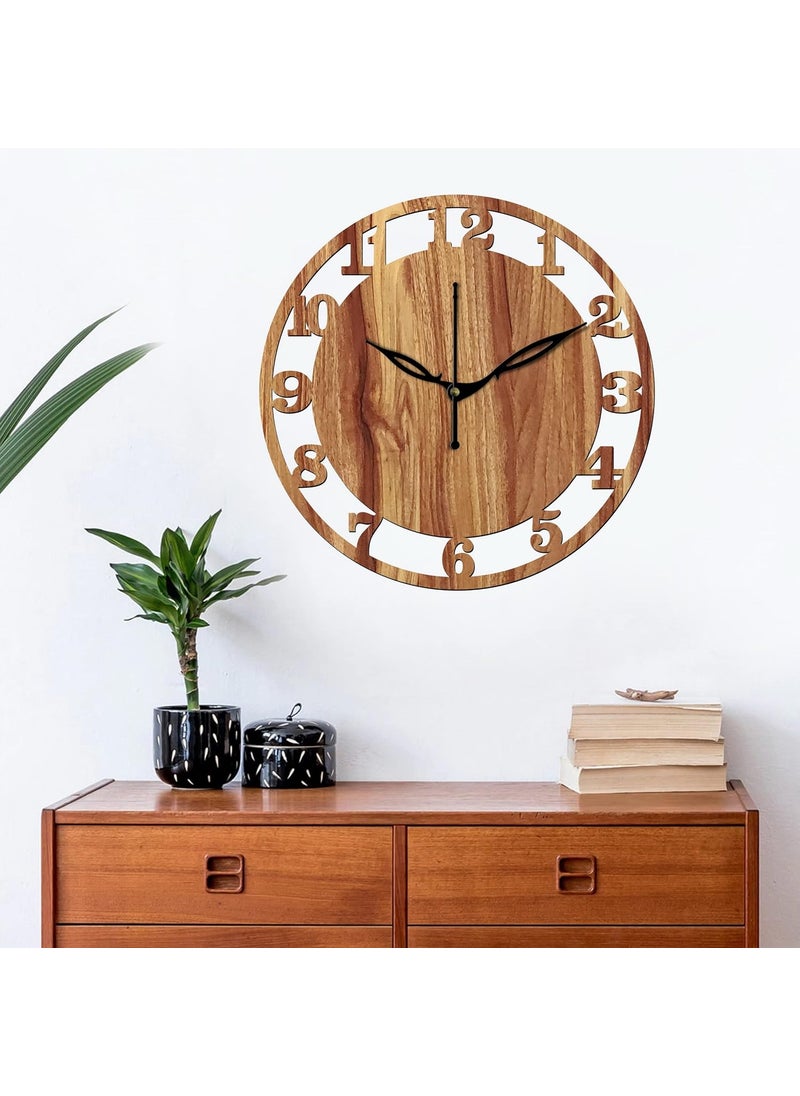 VPK 30CmX30Cm MDF Wood Without Glass Round Wall Clock for Home (12 Inch, Beige) - 28