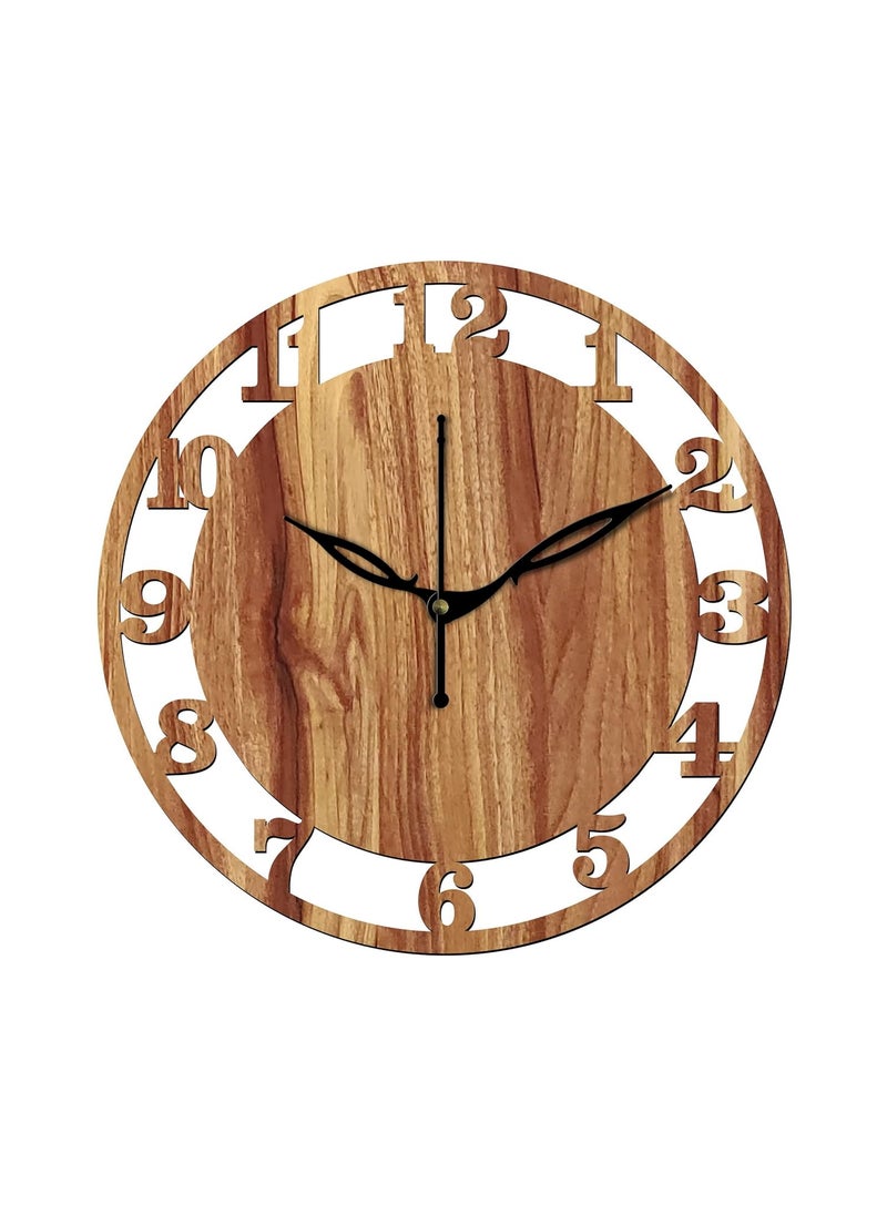 VPK 30CmX30Cm MDF Wood Without Glass Round Wall Clock for Home (12 Inch, Beige) - 28