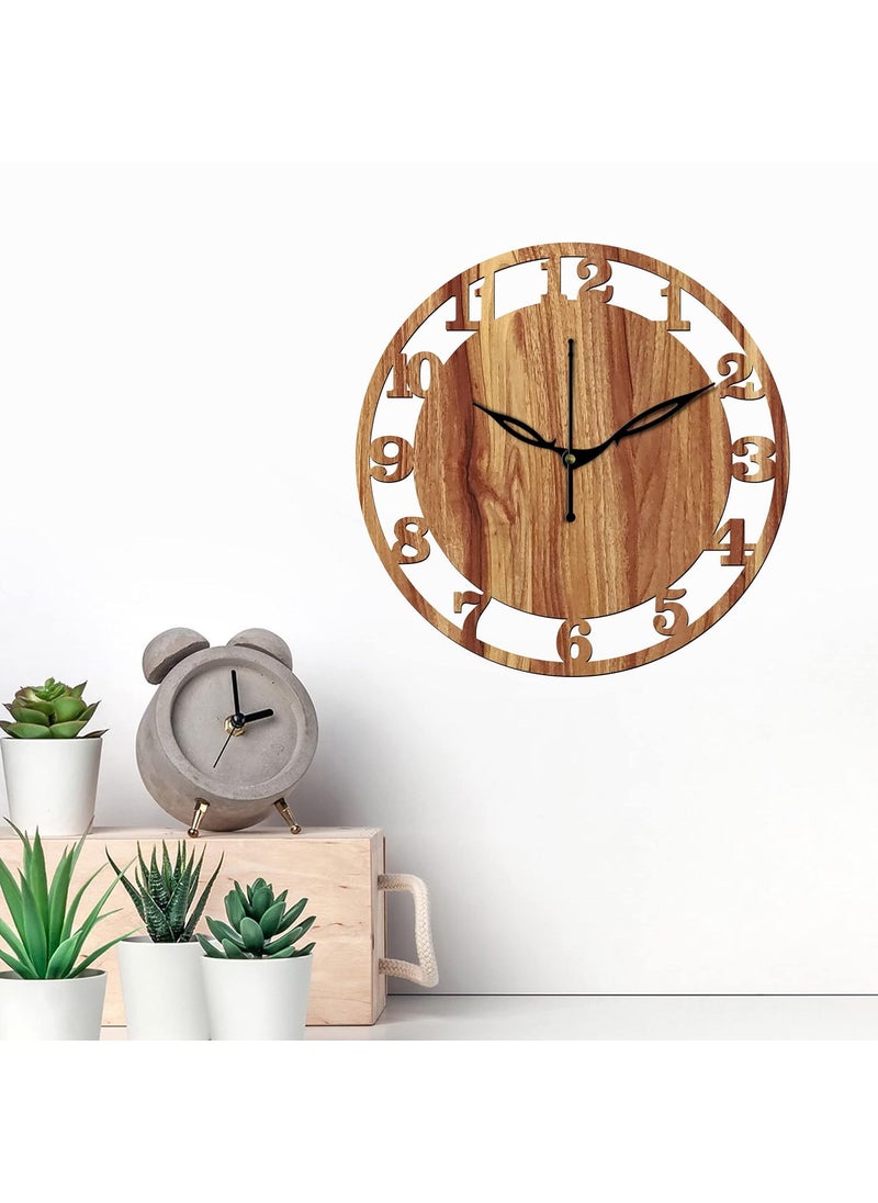VPK 30CmX30Cm MDF Wood Without Glass Round Wall Clock for Home (12 Inch, Beige) - 28