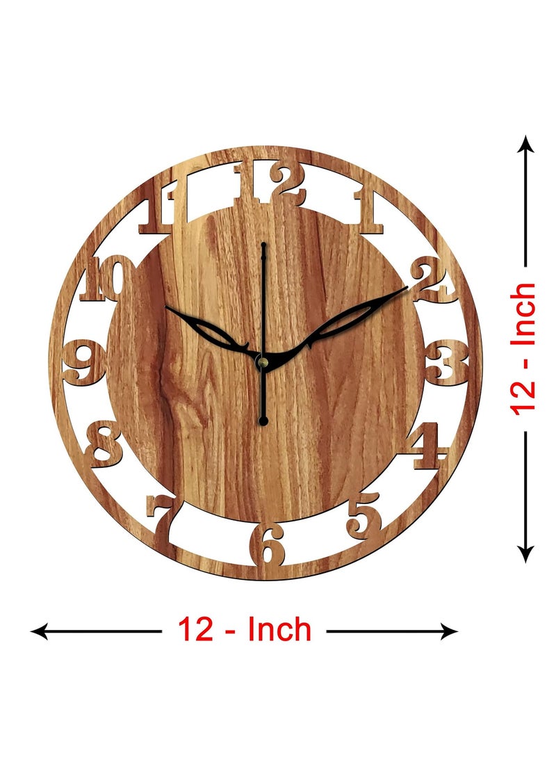 VPK 30CmX30Cm MDF Wood Without Glass Round Wall Clock for Home (12 Inch, Beige) - 28