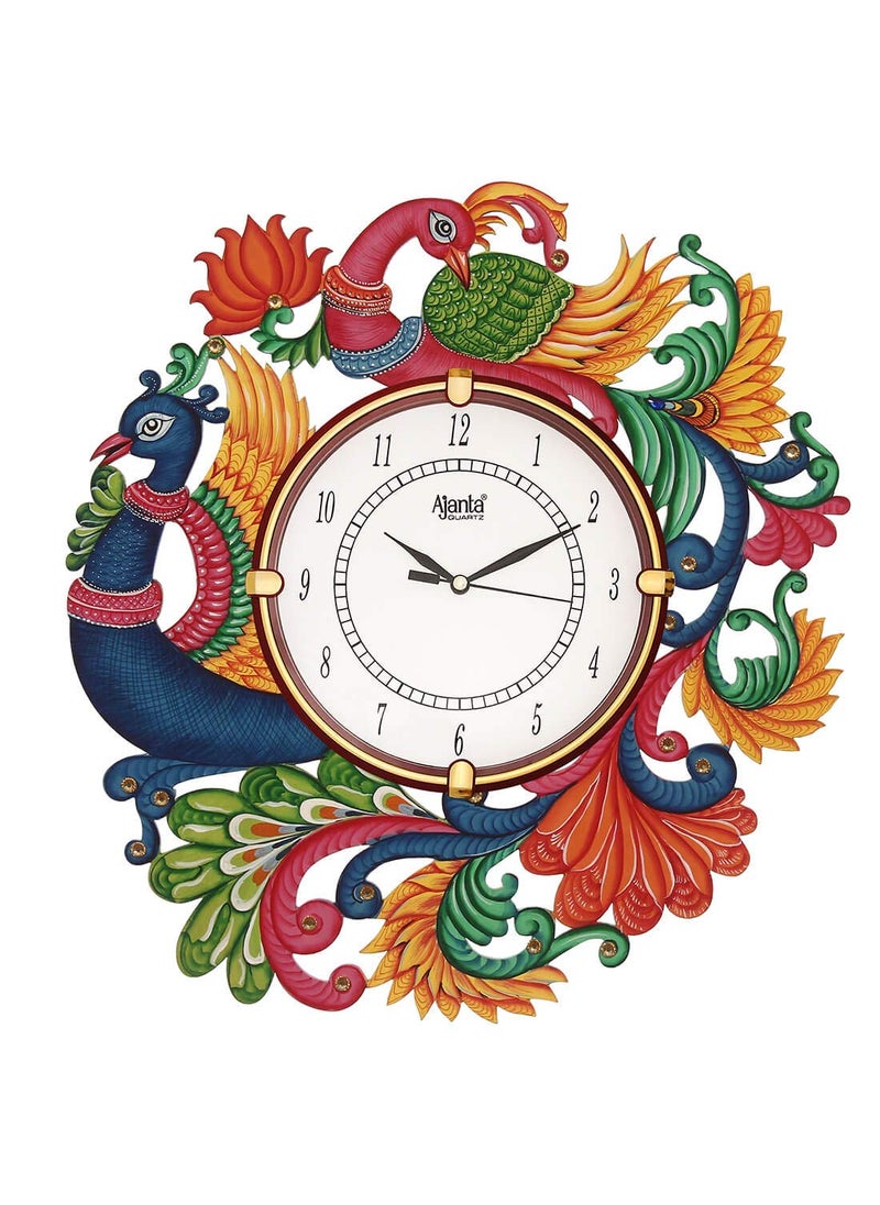 CIRCADIAN Ajanta Wooden Hand Painted Designer Wall Clock for Home Decorative Wall Clock Living Room, Office Bedroom (Multi Color Dragon Design || 15X13 in)