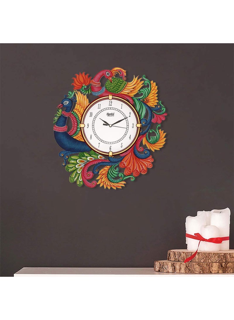 CIRCADIAN Ajanta Wooden Hand Painted Designer Wall Clock for Home Decorative Wall Clock Living Room, Office Bedroom (Multi Color Dragon Design || 15X13 in)