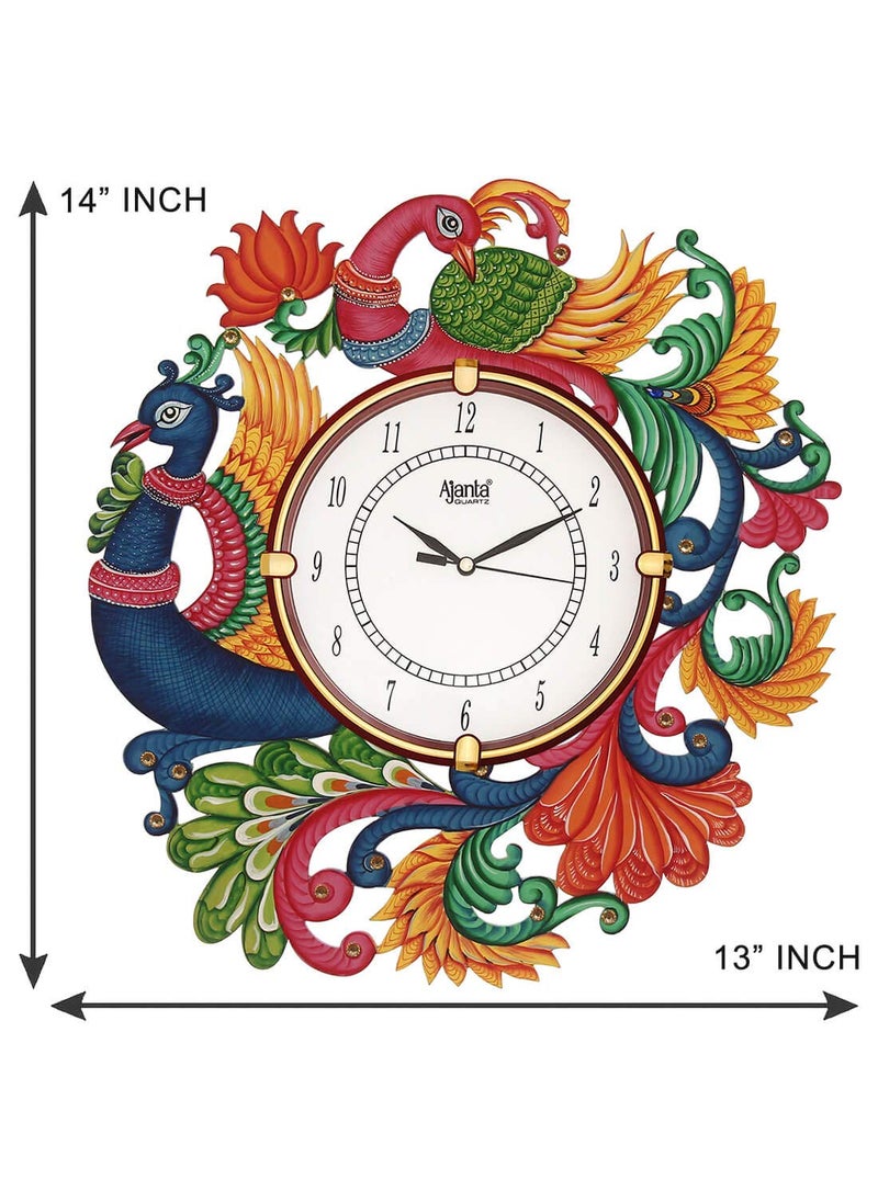 CIRCADIAN Ajanta Wooden Hand Painted Designer Wall Clock for Home Decorative Wall Clock Living Room, Office Bedroom (Multi Color Dragon Design || 15X13 in)