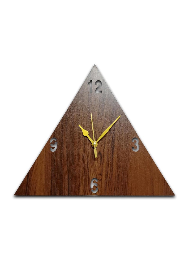 VPK 30CmX30Cm MDF Wood Without Glass Triangle Wall Clock for Home (12 Inch, Brown) - 30