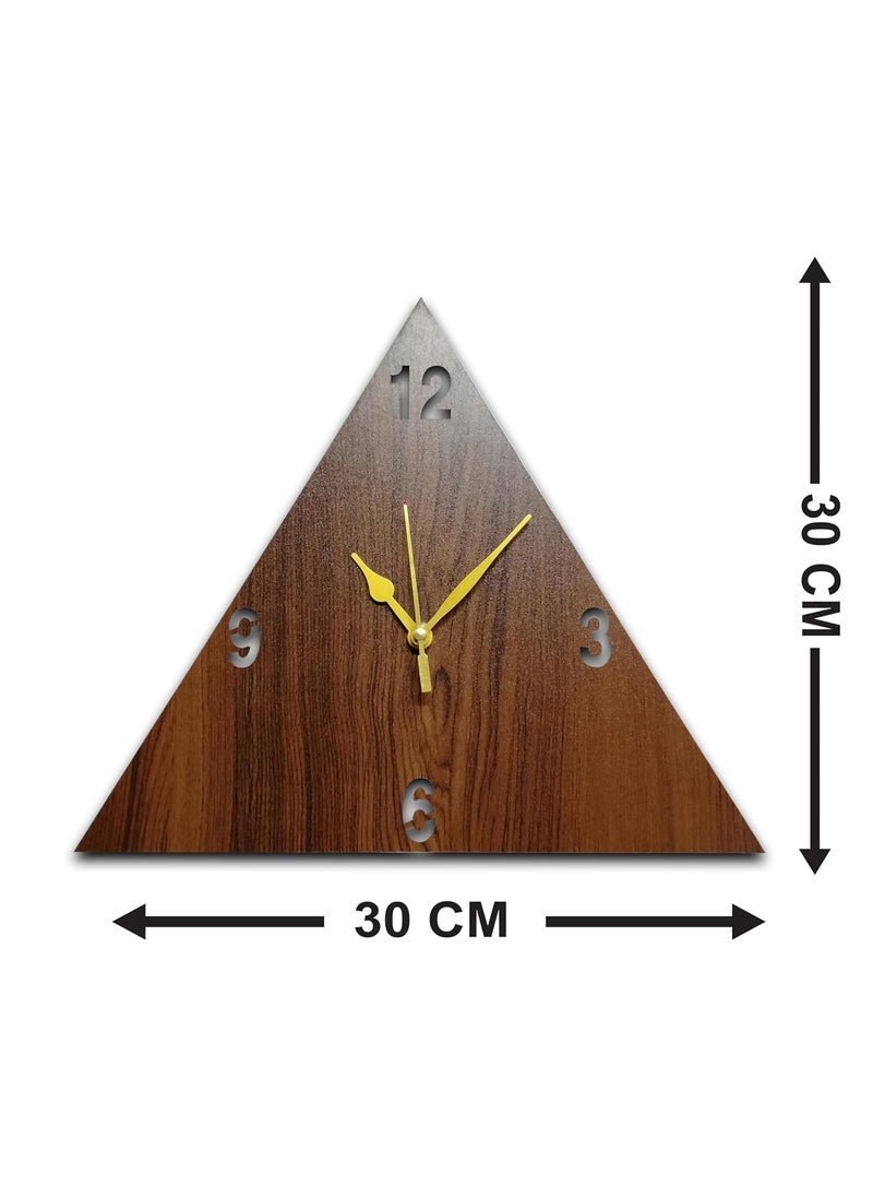 VPK 30CmX30Cm MDF Wood Without Glass Triangle Wall Clock for Home (12 Inch, Brown) - 30