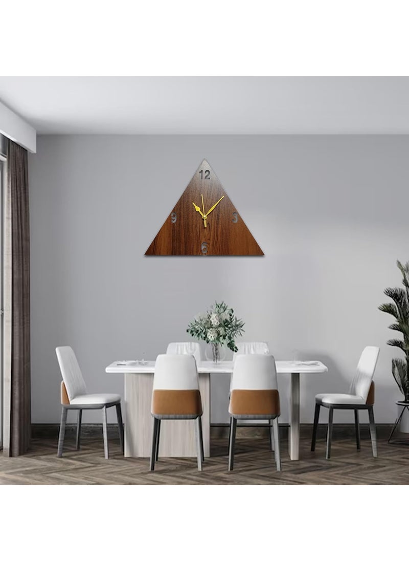 VPK 30CmX30Cm MDF Wood Without Glass Triangle Wall Clock for Home (12 Inch, Brown) - 30