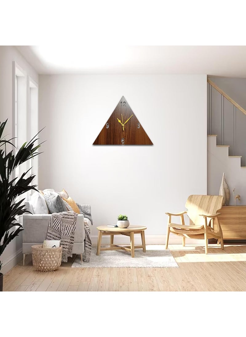 VPK 30CmX30Cm MDF Wood Without Glass Triangle Wall Clock for Home (12 Inch, Brown) - 30