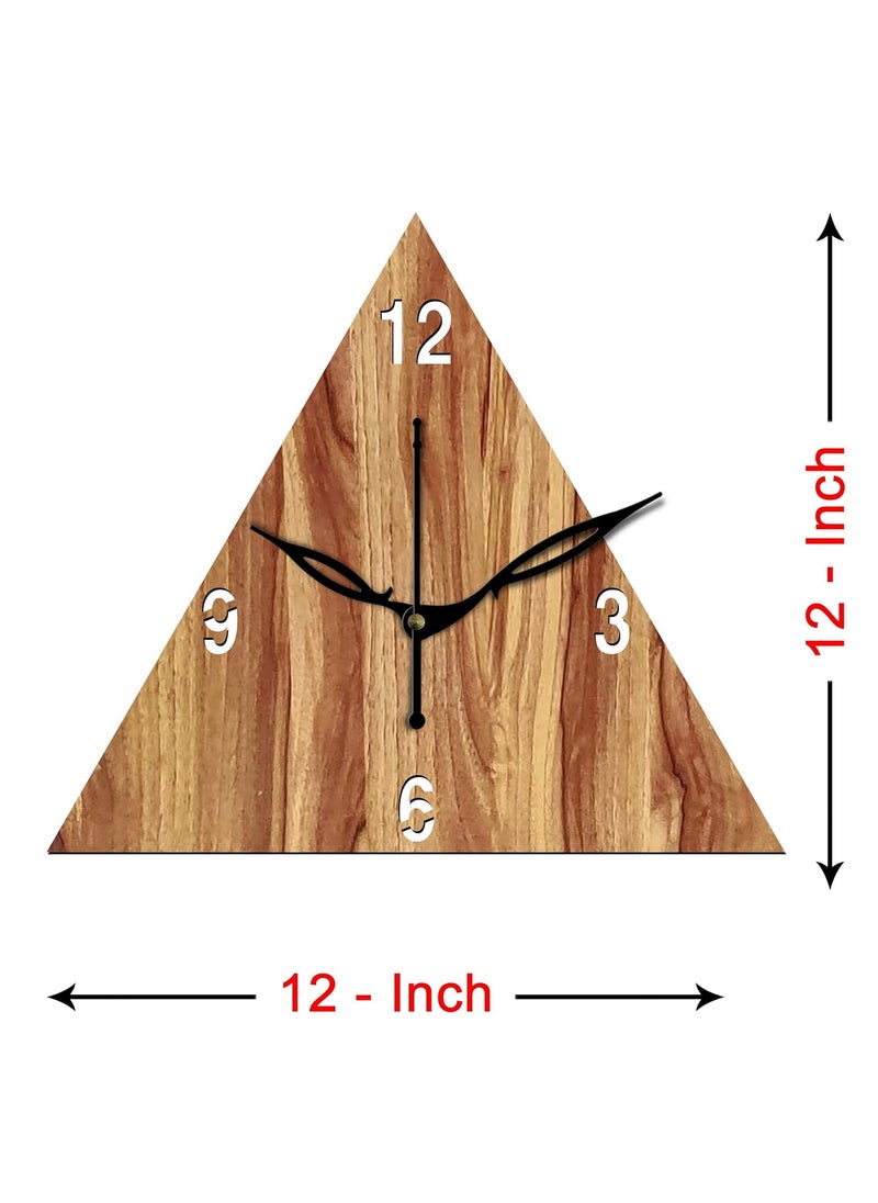 VPK 30CmX30Cm MDF Wood Without Glass Triangle Wall Clock for Home (12 Inch, Beige) - 30