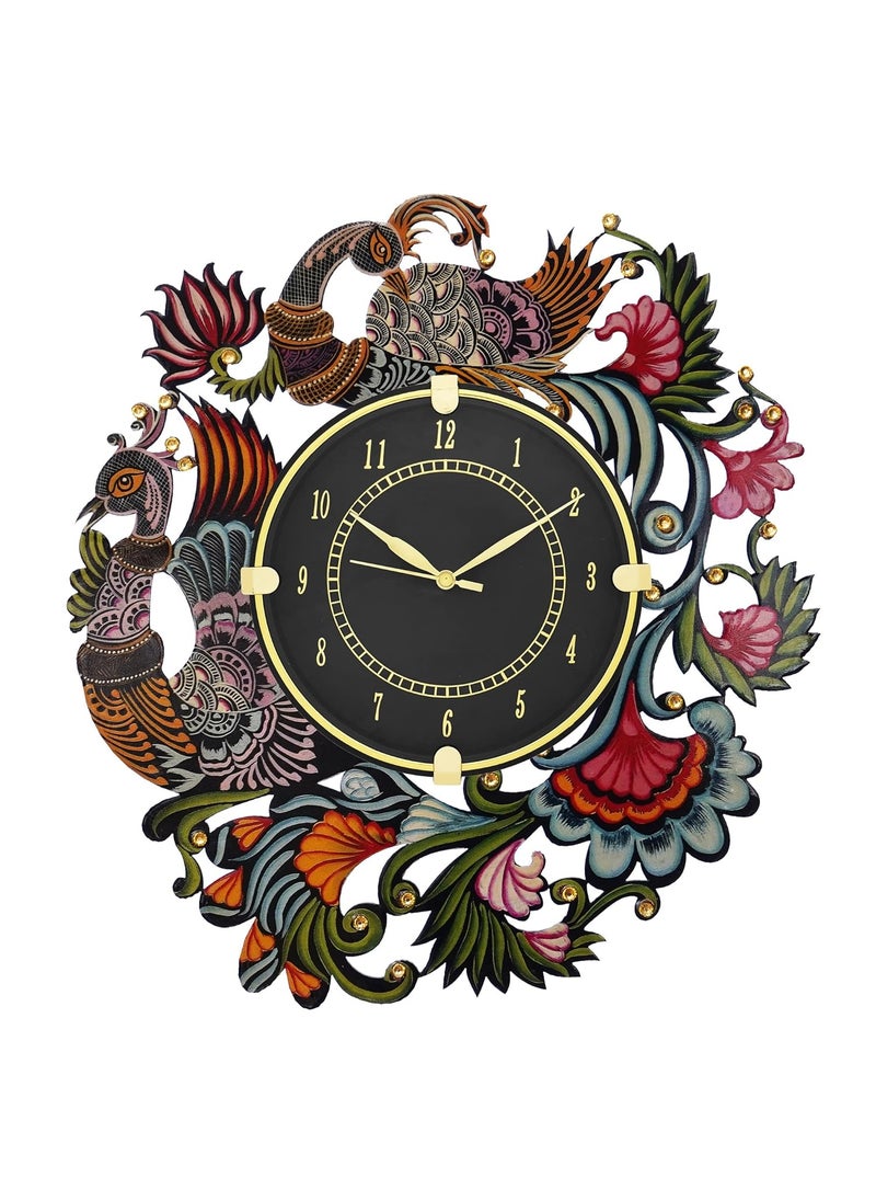 CIRCADIAN Ajanta Peacock Design Wall Clock for Home Décor Living Room Hall Office Bedroom Fancy Stylish Antique Wooden Watch Handmade Multicolour 35 X 33 Cm Pack of 1 - Analog