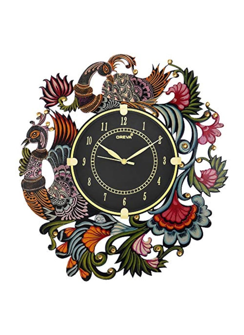 CIRCADIAN Ajanta Wooden Hand Painted Designer Wall Clock for Home, Living Room, Office, Bedroom (Black)