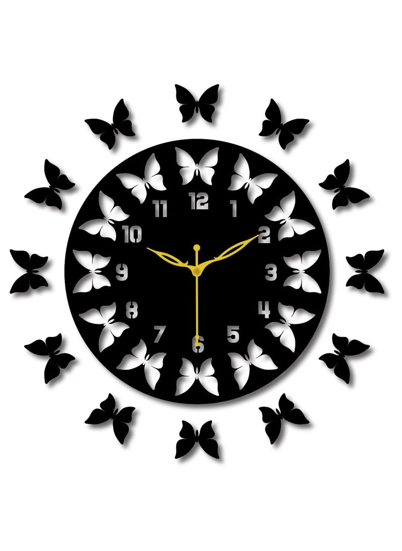 VPK MDF Wood 25x25 cm Black Round Butterfly Wall Clock - 503