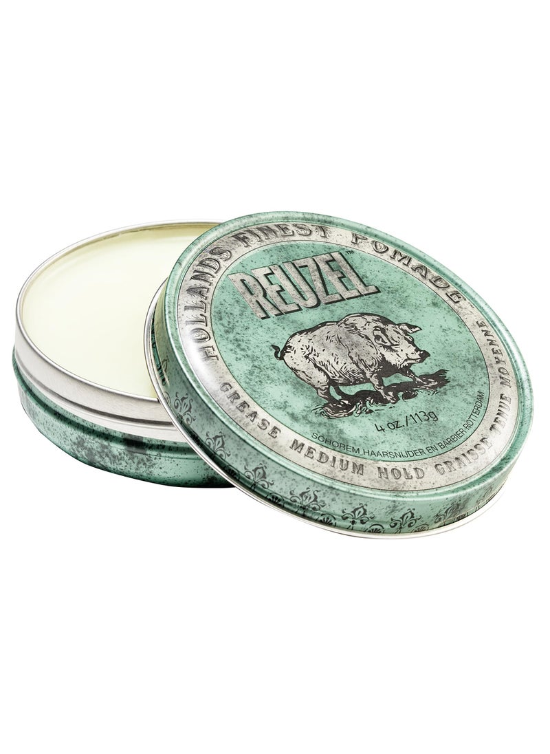 REUZEL Green Pomade Grease, Medium Hold, 4 oz.