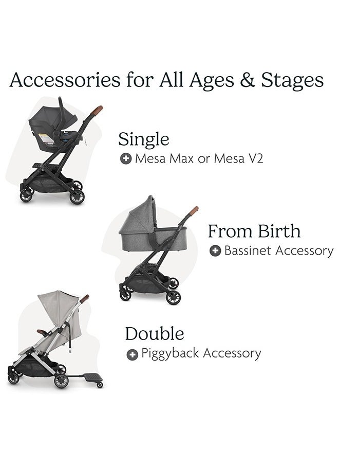 Minu V2 Stroller - Stella - Grey Melange, Silver Frame, Chestnut Leather