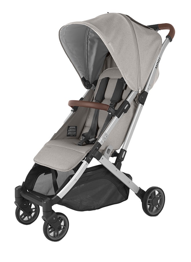 Minu V2 Stroller - Stella - Grey Melange, Silver Frame, Chestnut Leather