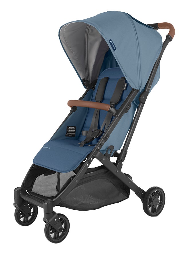 Minu V2 Stroller Lightweight Compact Stroller For Travel Charlotte Coastal Blue Melange With Carbon Frame And Saddle Leather – Portable, Upf 50+ Canopy, One - Step Fold