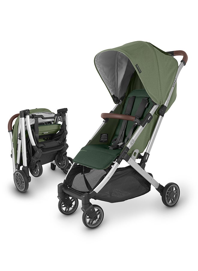 Minu V2 Stroller Lightweight Compact Stroller For Travel Emelia Sage Green Melange With Silver Frame And Chestnut Leather – Compact Fold, Smooth Suspension, Upf 50+ Canopy