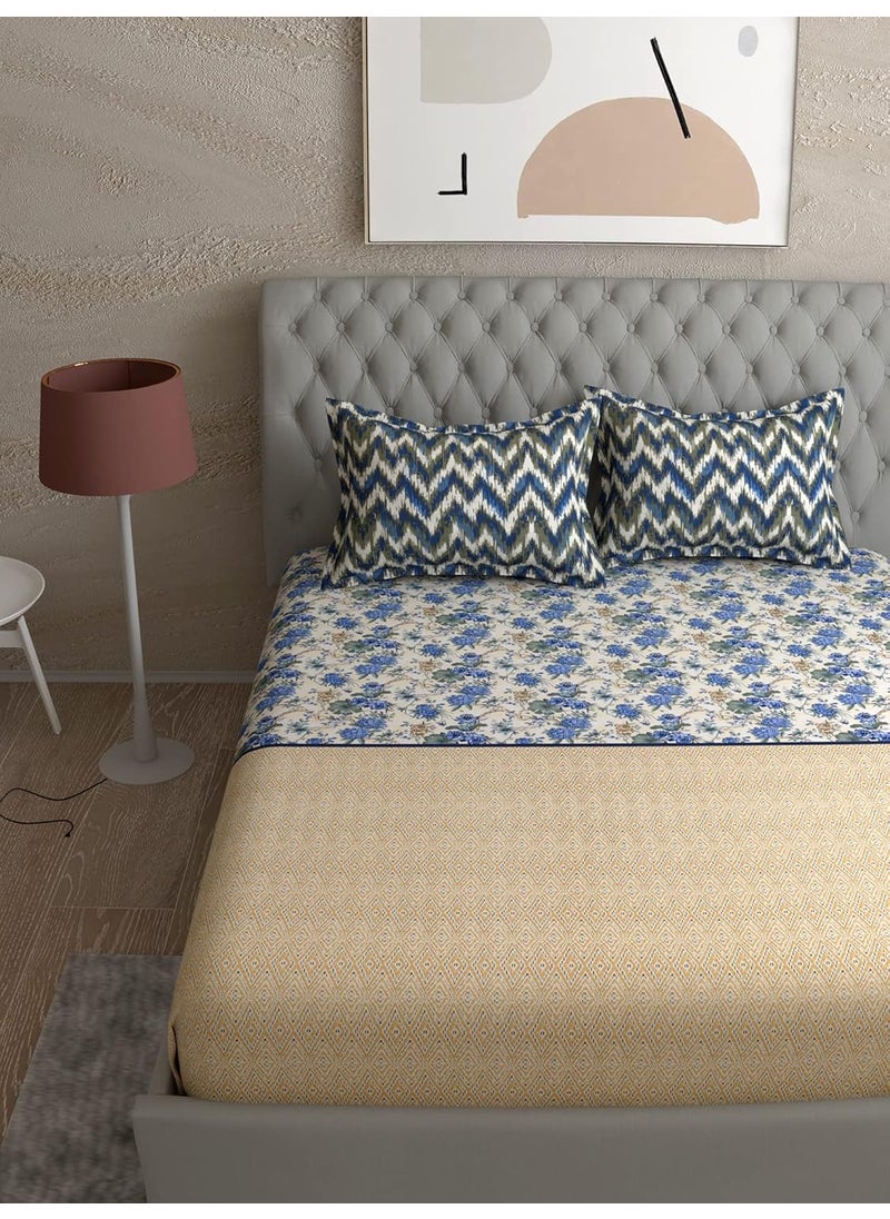 Portico New York Shalimaar Cotton Printed Super King Size Bedsheet with 2 N Pillow Cover Multicolor