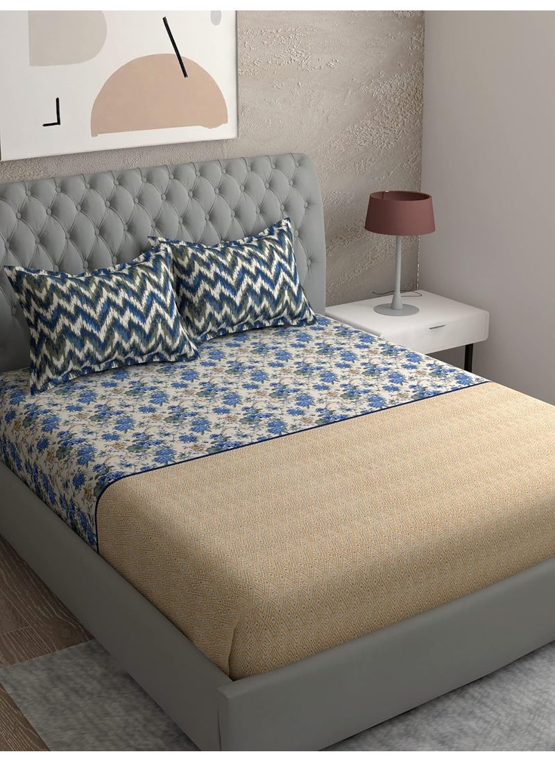 Portico New York Shalimaar Cotton Printed Super King Size Bedsheet with 2 N Pillow Cover Multicolor