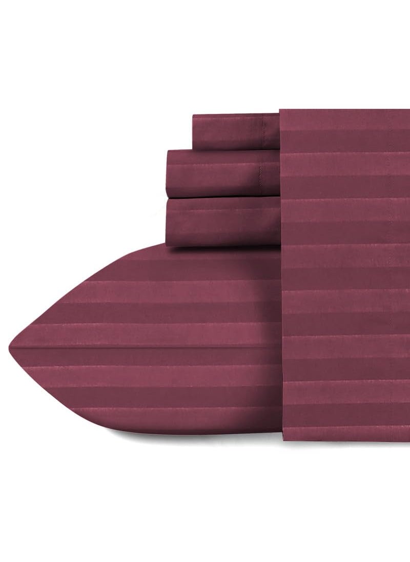 Naksh Bedsheet King Size Bed Cotton 210 TC Stripes, Wine | 1 King Size Bedsheet Cotton (108 x 108 Inch) and 2 Pillow Covers