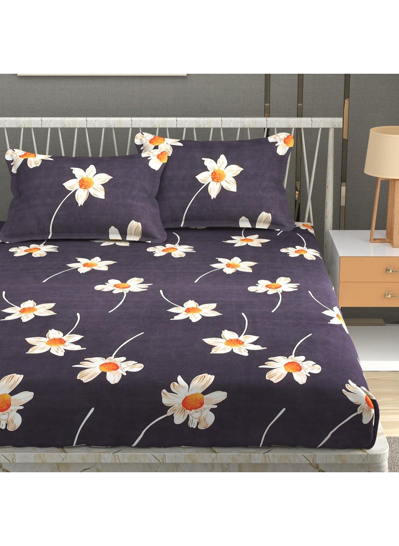 Homefab India 180 TC Microfiber Double BedSheet with 2 Pillow Covers - (90x90 inches) - Dark Grey, Floral