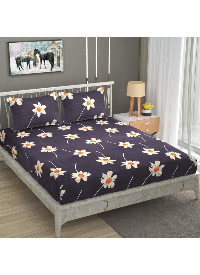 Homefab India 180 TC Microfiber Double BedSheet with 2 Pillow Covers - (90x90 inches) - Dark Grey, Floral