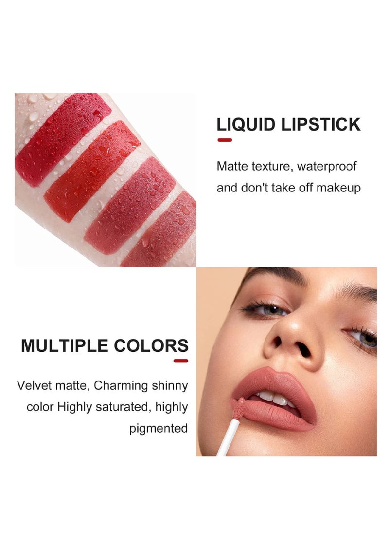 Lip Liner and Lipstick Set Kit, 24pcs Nude Dark Red Matte Waterproof 24 Hour Lipstick Makeup Kit, 12 Velvety Matte Liquid and 12 Matching Smooth Lip Liner