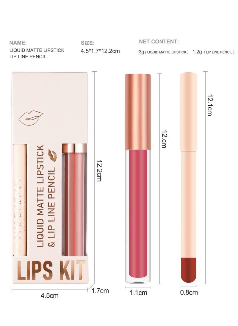 Lip Liner and Lipstick Set Kit, 24pcs Nude Dark Red Matte Waterproof 24 Hour Lipstick Makeup Kit, 12 Velvety Matte Liquid and 12 Matching Smooth Lip Liner