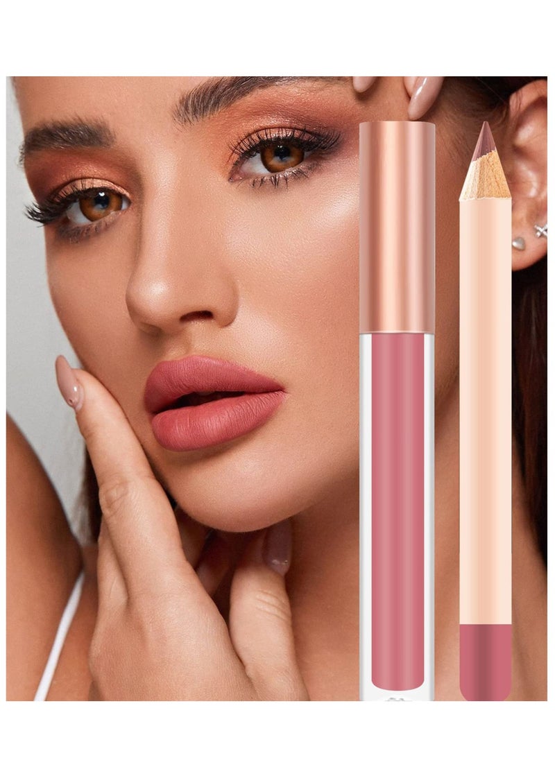 Lip Liner and Lipstick Set Kit, 24pcs Nude Dark Red Matte Waterproof 24 Hour Lipstick Makeup Kit, 12 Velvety Matte Liquid and 12 Matching Smooth Lip Liner