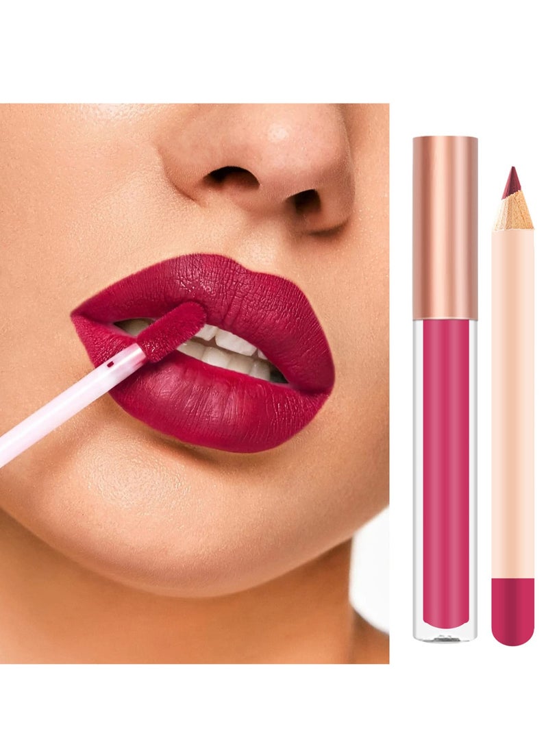 Lip Liner and Lipstick Set Kit, 24pcs Nude Dark Red Matte Waterproof 24 Hour Lipstick Makeup Kit, 12 Velvety Matte Liquid and 12 Matching Smooth Lip Liner