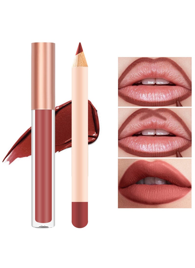 Lip Liner and Lipstick Set Kit, 24pcs Nude Dark Red Matte Waterproof 24 Hour Lipstick Makeup Kit, 12 Velvety Matte Liquid and 12 Matching Smooth Lip Liner