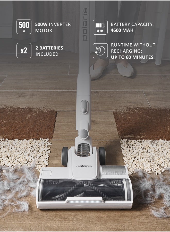 Cordless vertical washing vacuum cleaner 7 in 1 is suitable for dry and wet cleaning. Packaging includes an additional pipe, an additional electric brush, a mini turbo brush, a 2-in-1 nozzle, a crevice nozzle, a flexible hose, an animal brush nozzle, a roller cleaning brush, a water container cleaning brush, an additional battery, an additional battery adapter. Removable motor part and an additional brush and pipe, allows the vacuum cleaner to turn into an independent cordless vertical vacuum cleaner that can be used for everyday dry cleaning.  Suction power – 170 AW