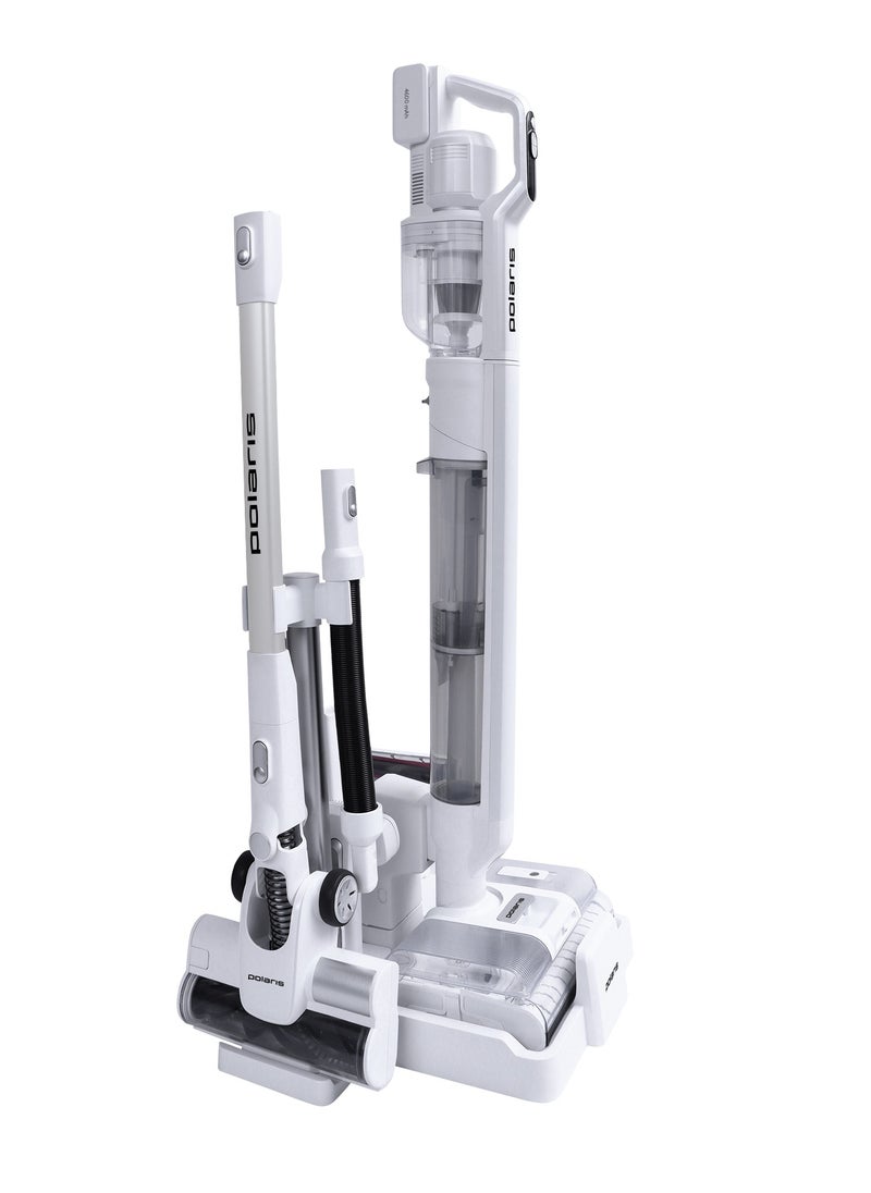 Cordless vertical washing vacuum cleaner 7 in 1 is suitable for dry and wet cleaning. Packaging includes an additional pipe, an additional electric brush, a mini turbo brush, a 2-in-1 nozzle, a crevice nozzle, a flexible hose, an animal brush nozzle, a roller cleaning brush, a water container cleaning brush, an additional battery, an additional battery adapter. Removable motor part and an additional brush and pipe, allows the vacuum cleaner to turn into an independent cordless vertical vacuum cleaner that can be used for everyday dry cleaning.  Suction power – 170 AW