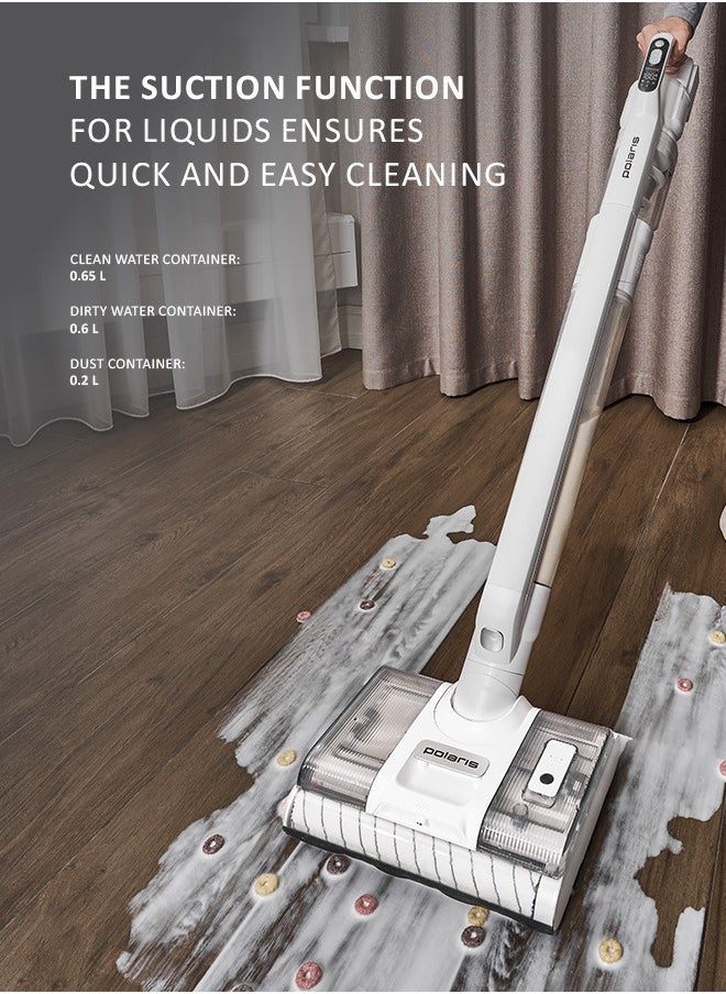 Cordless vertical washing vacuum cleaner 7 in 1 is suitable for dry and wet cleaning. Packaging includes an additional pipe, an additional electric brush, a mini turbo brush, a 2-in-1 nozzle, a crevice nozzle, a flexible hose, an animal brush nozzle, a roller cleaning brush, a water container cleaning brush, an additional battery, an additional battery adapter. Removable motor part and an additional brush and pipe, allows the vacuum cleaner to turn into an independent cordless vertical vacuum cleaner that can be used for everyday dry cleaning.  Suction power – 170 AW