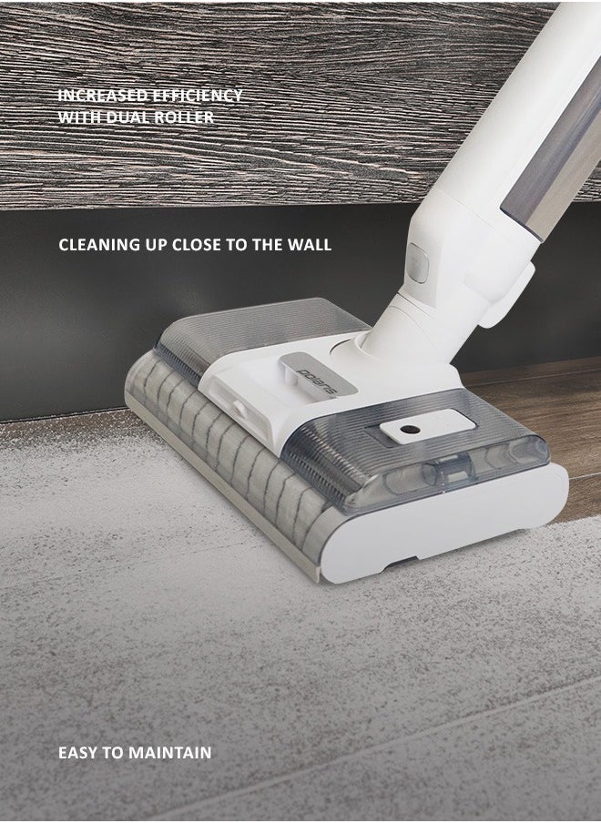 Cordless vertical washing vacuum cleaner 7 in 1 is suitable for dry and wet cleaning. Packaging includes an additional pipe, an additional electric brush, a mini turbo brush, a 2-in-1 nozzle, a crevice nozzle, a flexible hose, an animal brush nozzle, a roller cleaning brush, a water container cleaning brush, an additional battery, an additional battery adapter. Removable motor part and an additional brush and pipe, allows the vacuum cleaner to turn into an independent cordless vertical vacuum cleaner that can be used for everyday dry cleaning.  Suction power – 170 AW